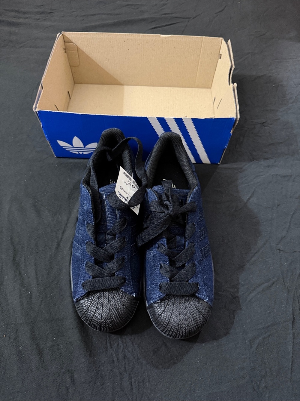 New with tags adidas  Dark Blue denim & Black Shell-Toe Sneakers